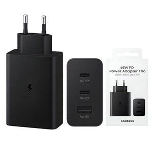 Samsung 65W USB-C Power Delivery Adapter (US Plug) with Trio Ports (2 x USB-C, 1 x USB-A) With C-C CABLE