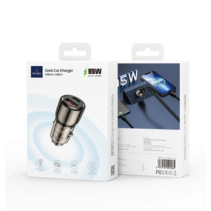 WIWU WI-QC012 95W PD+QC Kirsite Geek Fast Car Charger USB+Type-C – Transparent Black