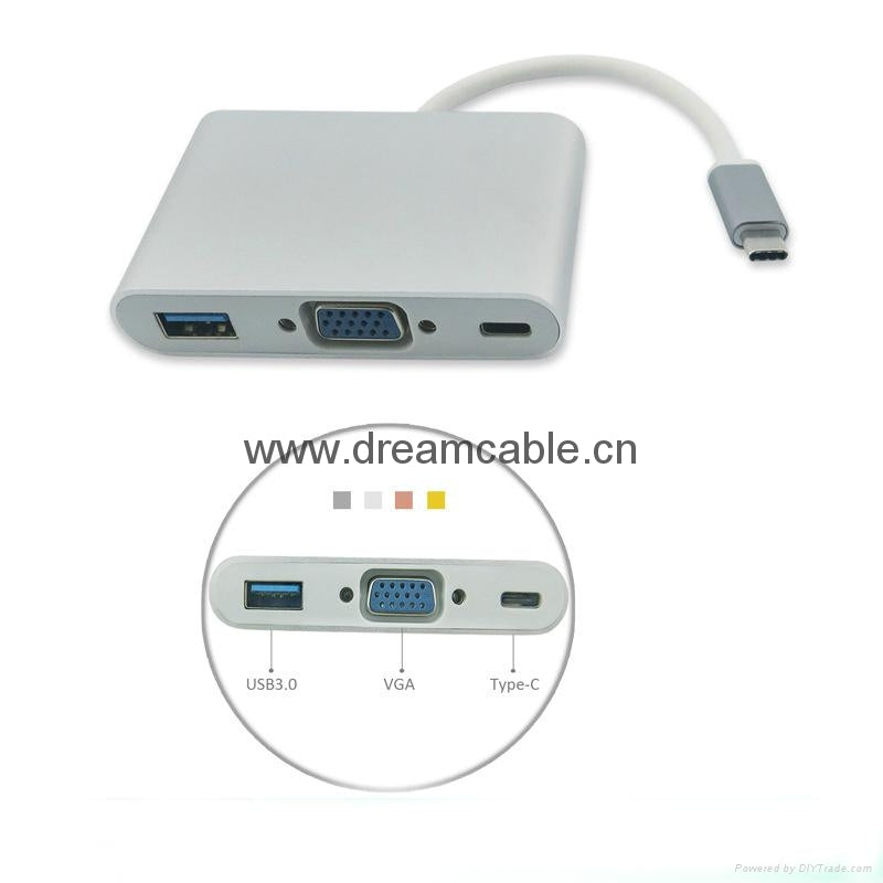 USB3.1 Type C to VGA + USB3.0 + Type C 3.1 OTG Adapter