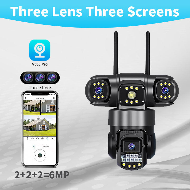 SPZ-803 3 Camera Lens Wifi Outdoor 6mp Color Night Vision With V380 Pro App