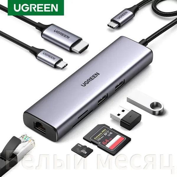 UGREEN CM512 7in1 USB-C to HDMI*2 USB-A 3.0*2 PD 100W*1 RJ45 (Gigabit)*1 SD/TF*1 HUB 60515