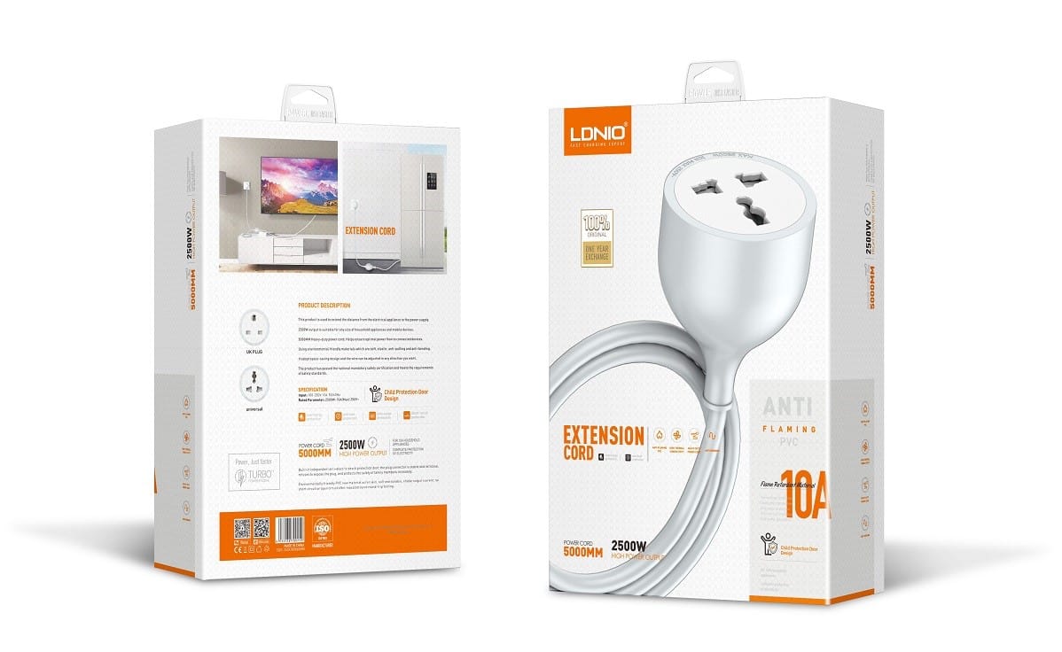 Ldnio SC1017 EU Extension Cord 2500W Power Cord 5 Meter