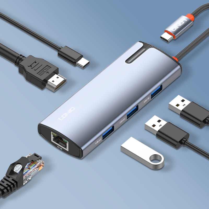LDNIO DS-16H Type C 6 in 1 Hub HDMI USB3.0 RJ45 Type-c Pd Adapter Laptop Dockin