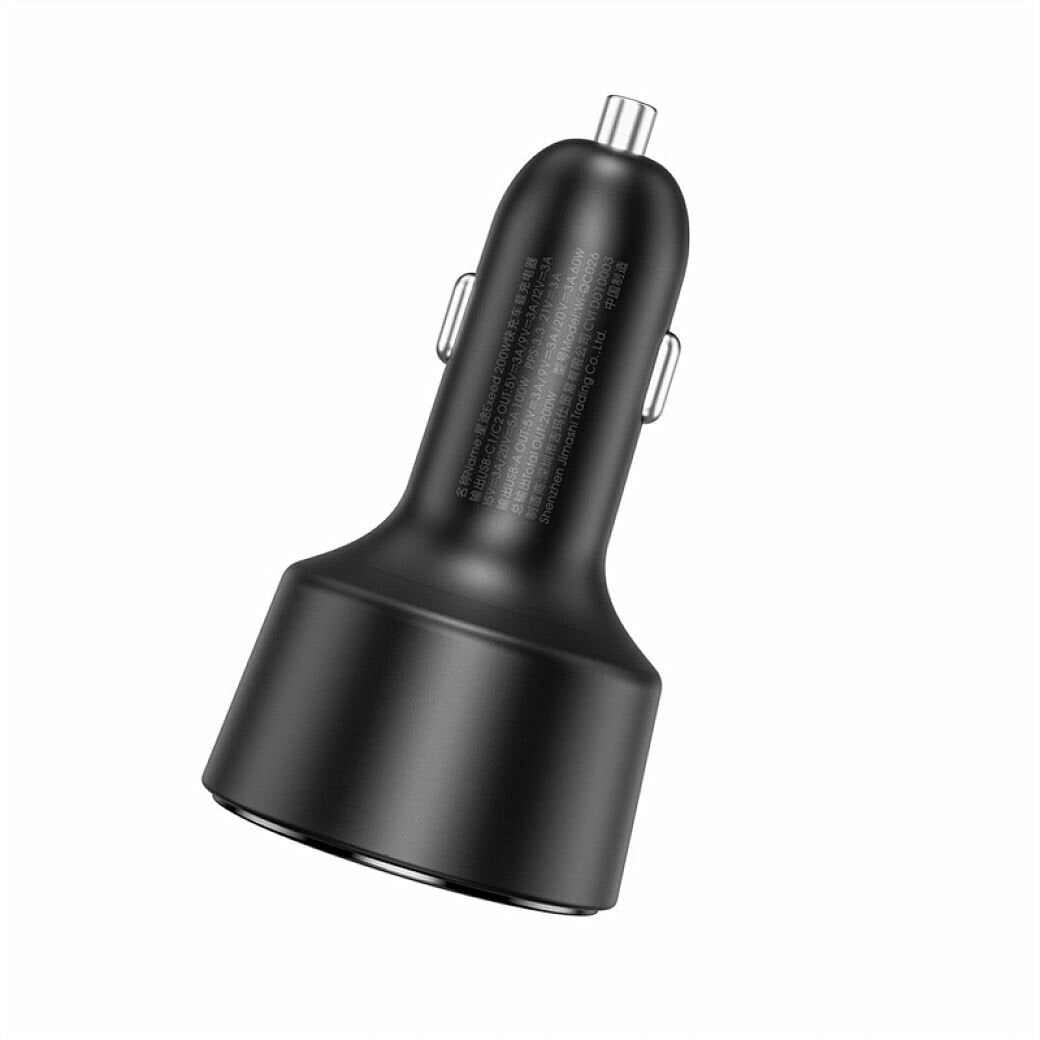 WiWU Wi‑CC026 200W 2C1A Triple‑Port Car Charger USB‑C PD PPS Metal Body Smart Safety Power Adapter