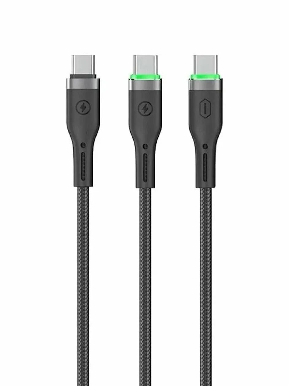 WIWU Wi-C071 100W C-C+C OringLink Series Nylon Braided Cable 1.2M Black