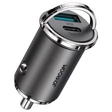 JOYROOM C-A35 45W Mini Dual-Port (PD+QC3.0) Ring-Pull Fast Car Charger-Dark Gray