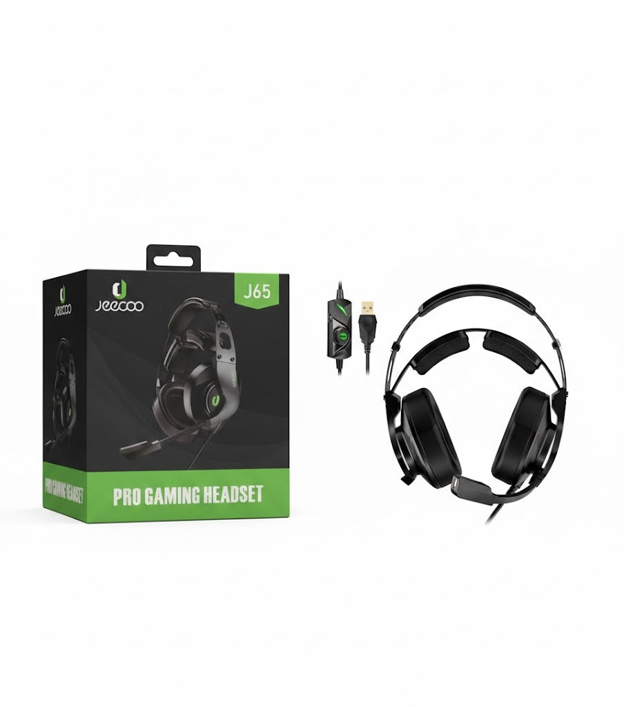 Jeecoo J65 USB 7.1 Gaming Headset Heavy Bass Headphones with Unique Cushion Pads, Clear and Crystal Microphone – Plug & Play
