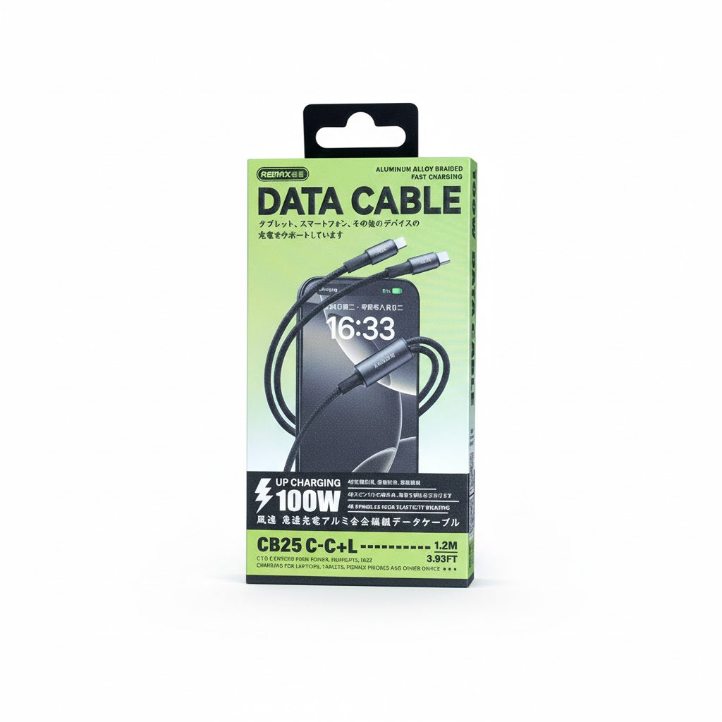 REMAX CB25(C-C+L) 100W Wind speed 2 in 1 Aluminum alloy braided data cable 1.2M
