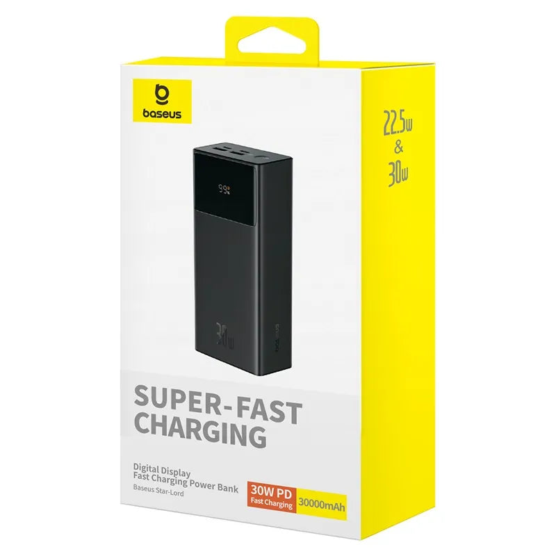 Baseus Star‐Lord Digital Display Fast Charging Power Bank 30000mAh 30W Cluster Black（With Simple Series Charging Cable USB to Type‐C 3A 0.3m Black）P10022905113‐00