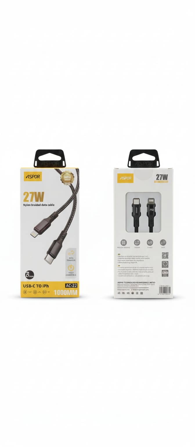 Aspor AC-22 27W Nylon Cable Type-C to Lightning 1 Meter